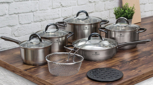 15-Piece Cookware Set, Sleek Design Stainless Steel Gourmet Line by Blaumann  